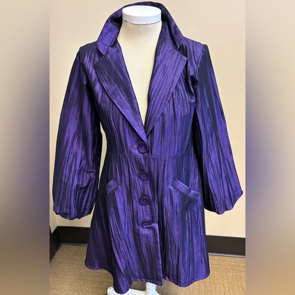 Vintage purple taffeta button down tie waist theatre coat size Large - Picture 3 of 12